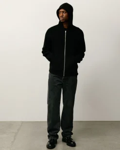 TEXTURED ZIP HOODED SWEATER
