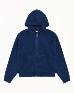 WAFFLE CASHMERE ZIP HOOD SWEATER