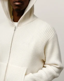 WAFFLE CASHMERE ZIP HOOD SWEATER