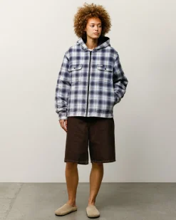 ZIP HOODED PLAID SHIRT